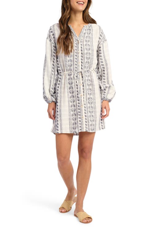 Freesia Jacquard Long Sleeve Linen Blend Minidress
