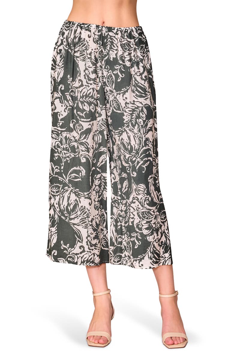 MELLODAY Print Crop Pull-On Wide Leg Pants, Main, color, Olive Ivory