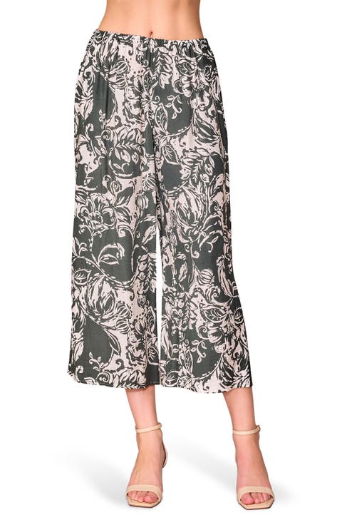 Print Crop Pull-On Wide Leg Pants