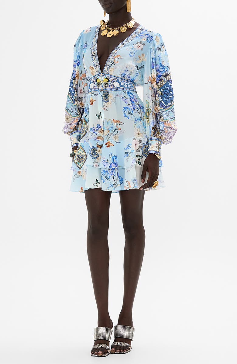 Camilla The Al Manial Palace Memoirs Long Sleeve Silk Minidress, Alternate, color,