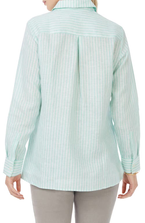 Foxcroft Jordan Stripe Linen Button-up Shirt In Green