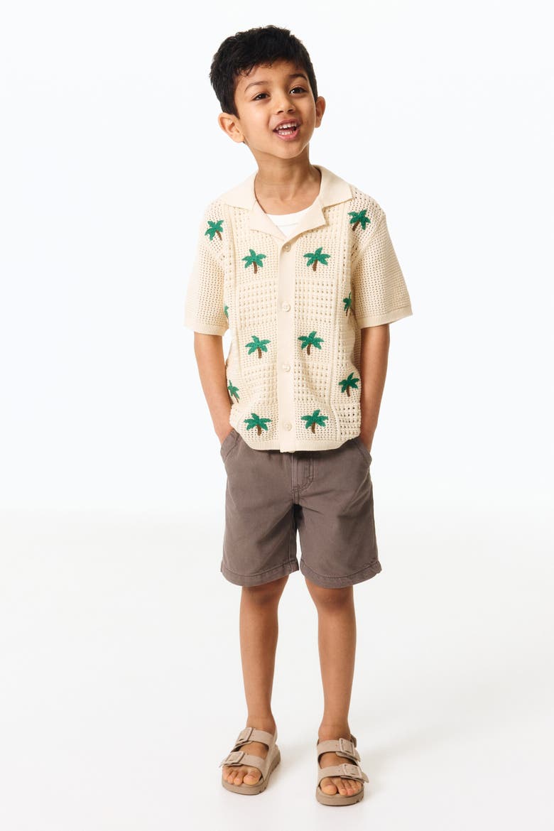 Pointelle-knit Resort Shirt, Alternate, color, Cream/palm trees