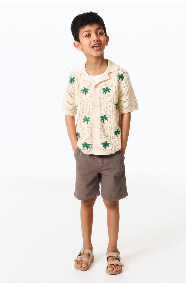 H&M Pointelle-knit Resort Shirt, Alternate, color, Cream/Palm Trees