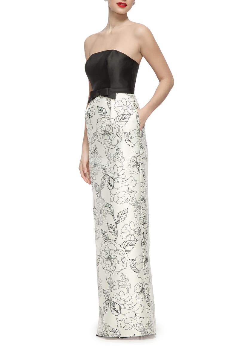 Tilly Mixed Media Column Gown, Alternate, color, BLACK/ BOTANICA PRINT