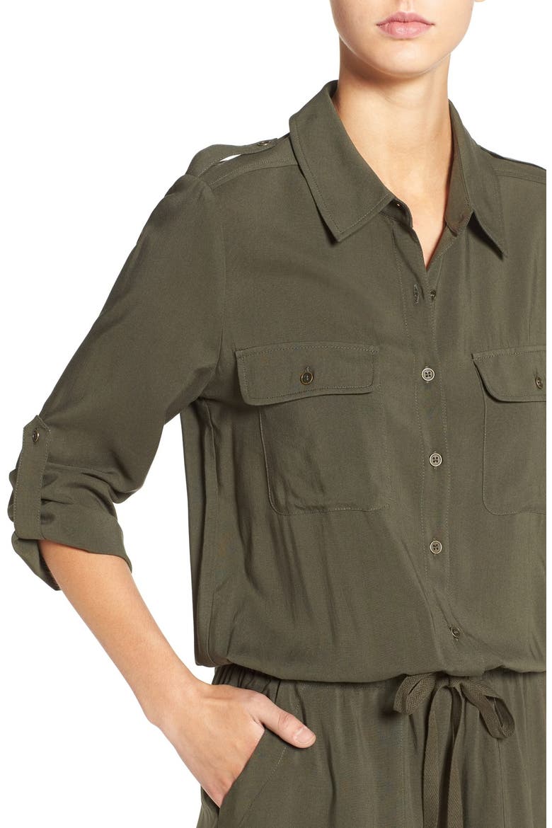 Roll-Up Sleeve Woven Romper, Alternate, color, OLIVE