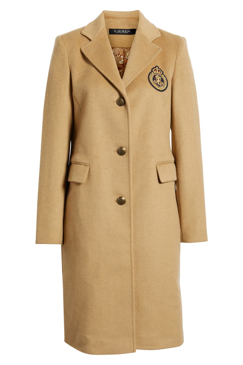 Logo Patch Wool Blend Jacket, Alternate, color, CAMEL