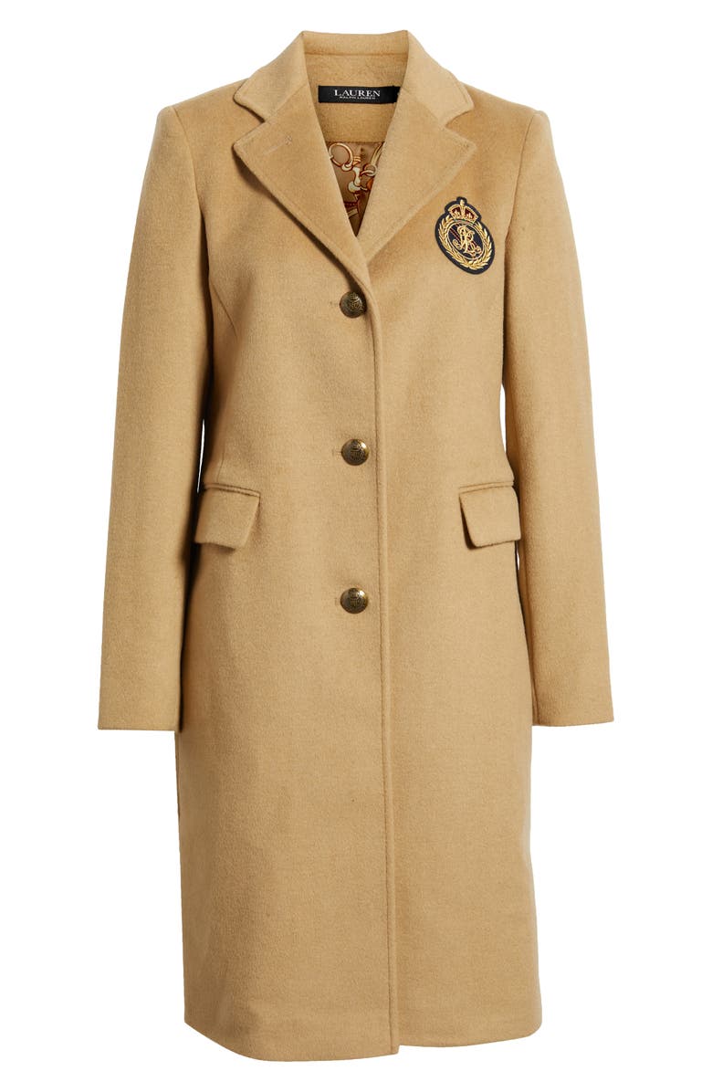 Lauren Ralph Lauren Logo Patch Wool Blend Jacket, Alternate, color, Camel