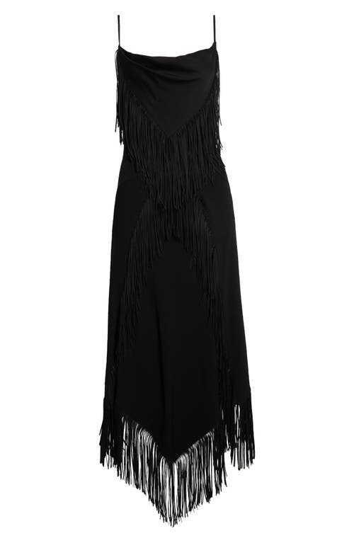 RABANNE RABANNE FRINGE TRIM CREPE MAXI DRESS