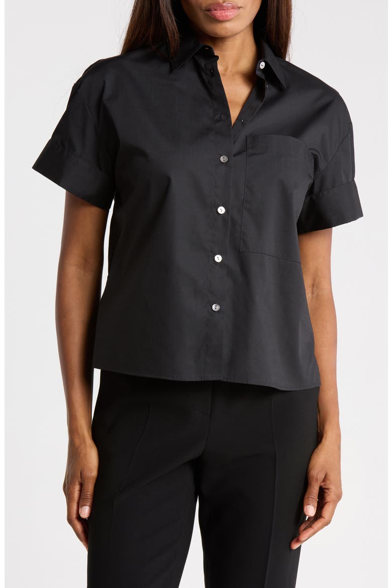 Short Sleeve Poplin Shirt, Main, color, BLACK
