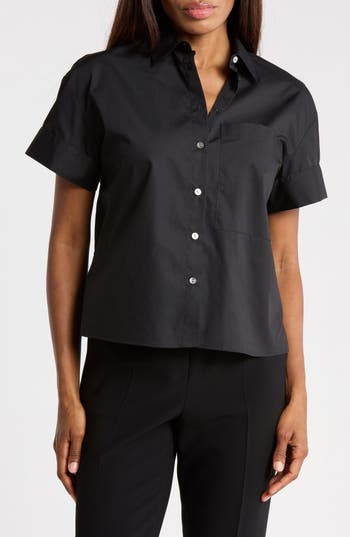 Theory Short Sleeve Poplin Shirt in Black at Nordstrom Rack, Size Small
