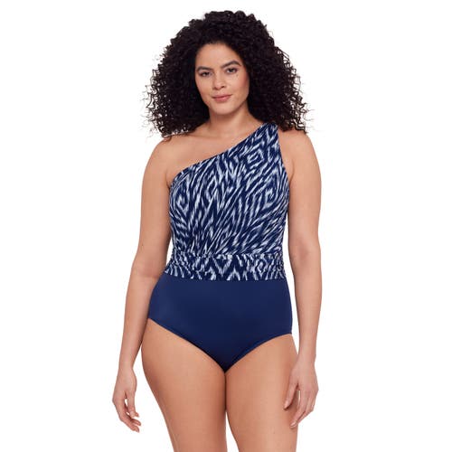 Trimshaper Heather One Shoulder One-piece Swimsuit In Blue