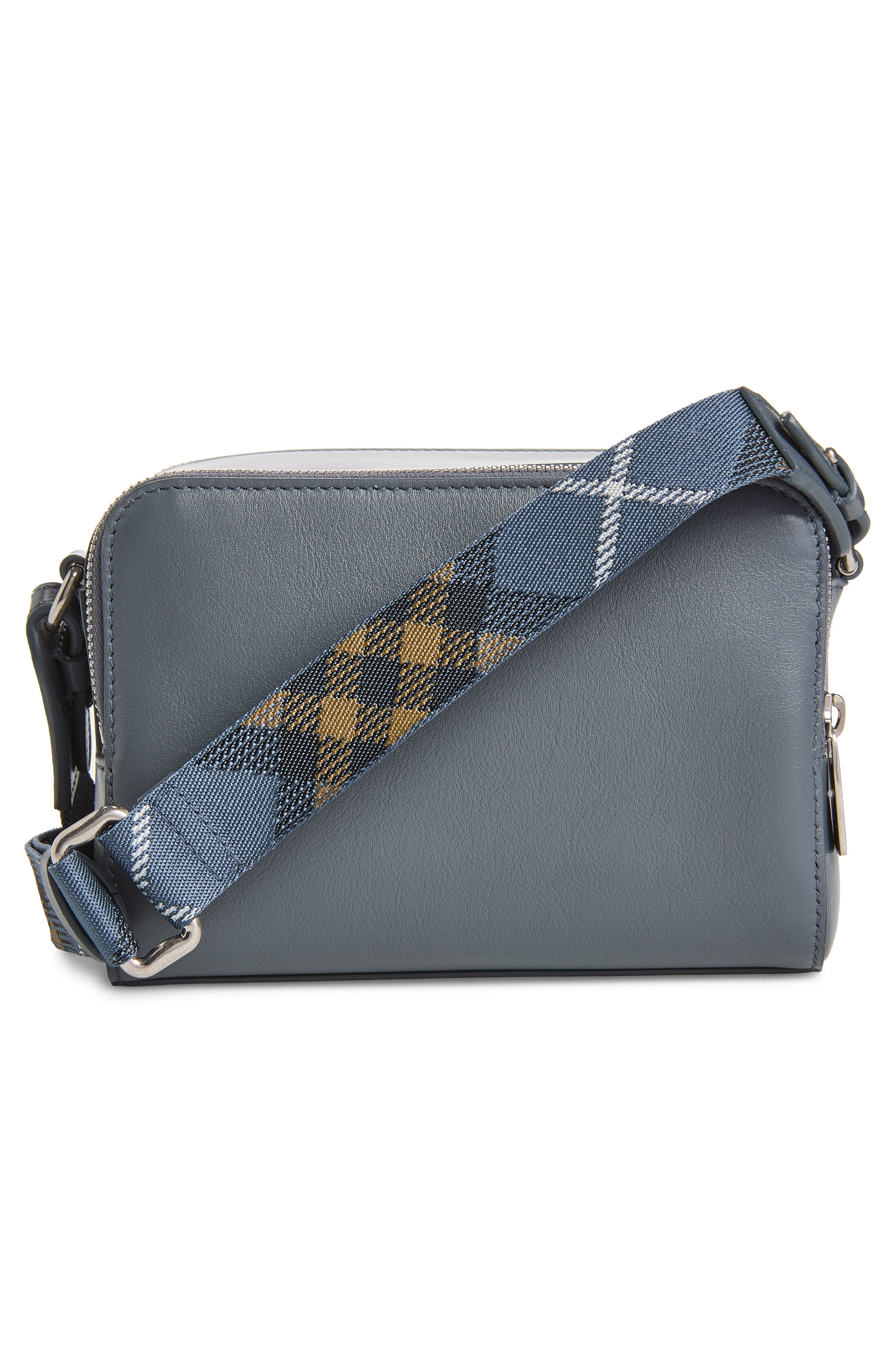 Burberry Mini Pop Check Leather Crossbody Bag, Alternate, color, Wave Blue