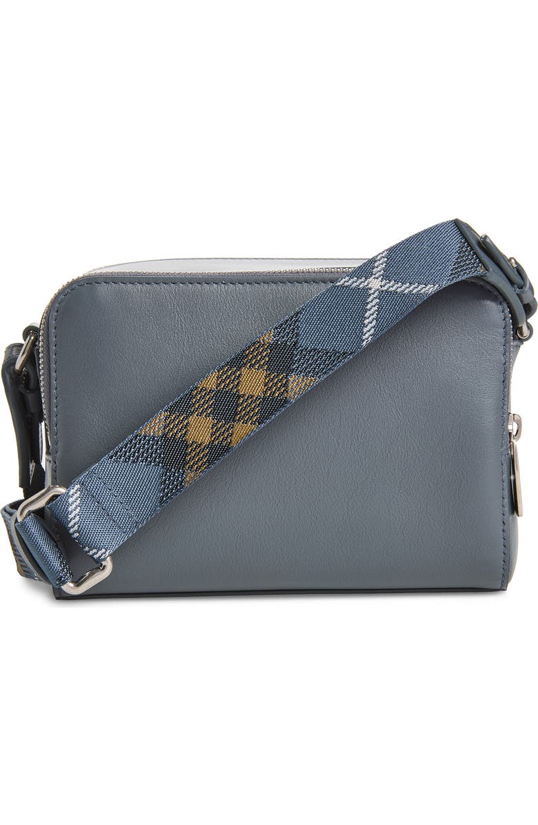 Burberry Mini Pop Check Leather Crossbody Bag, Alternate, color, Wave Blue