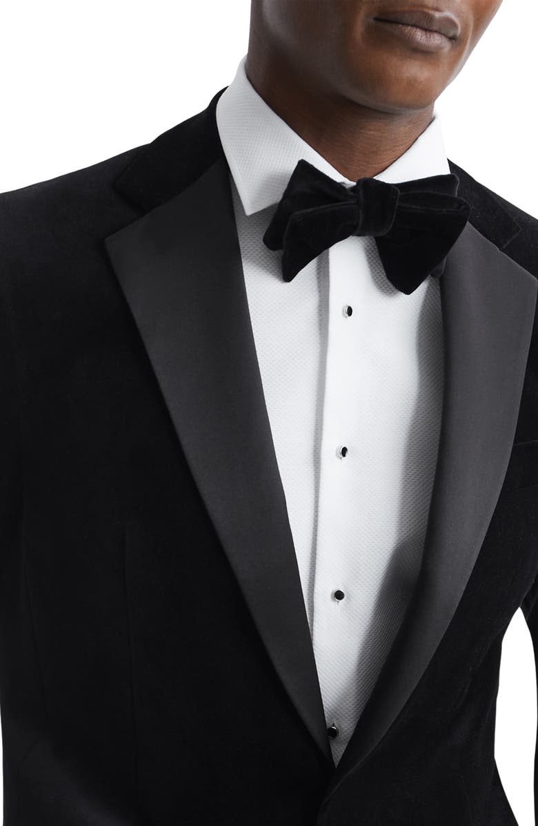 Reiss Ace Black Cotton Stretch Velvet Dinner Jacket, Alternate, color, Black