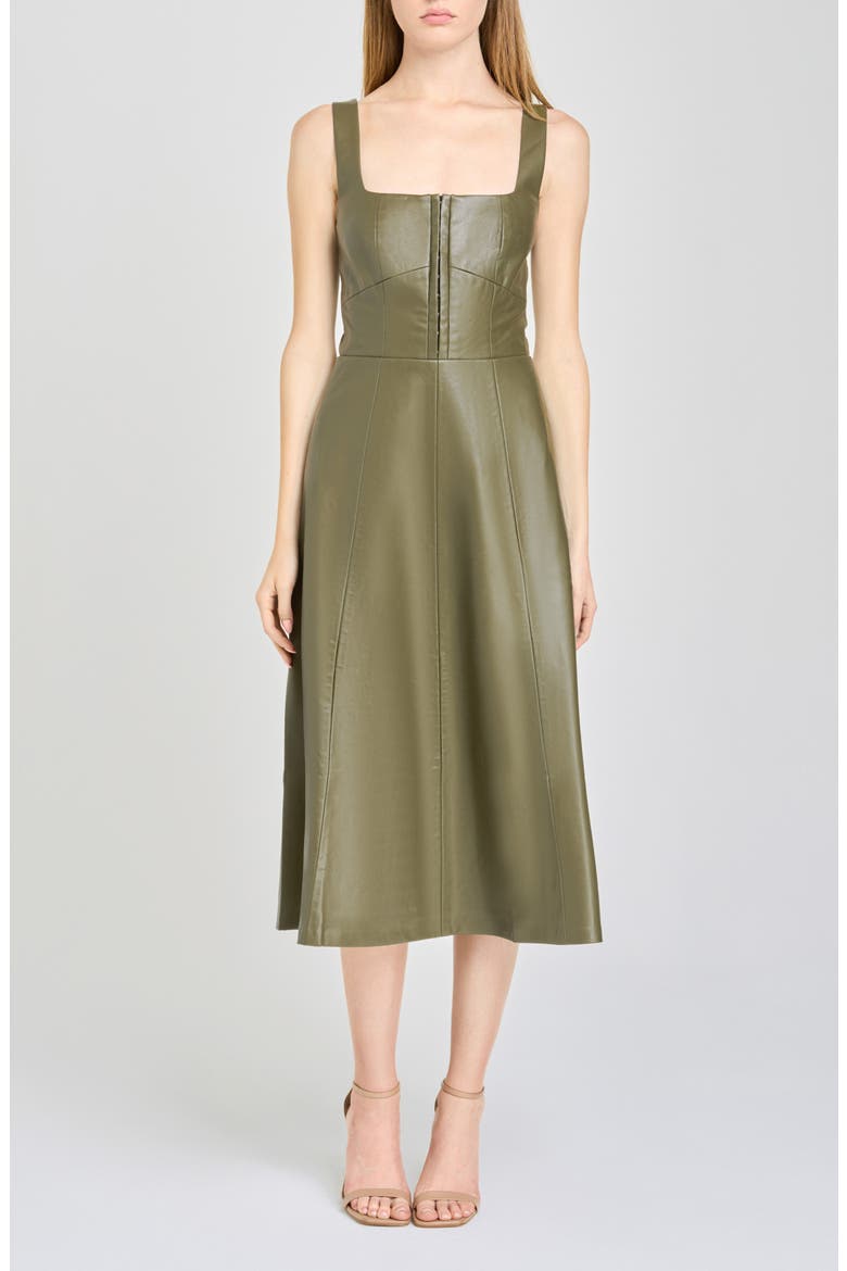Leonie Faux Leather Fit & Flare Midi Dress, Main, color, OLIVE