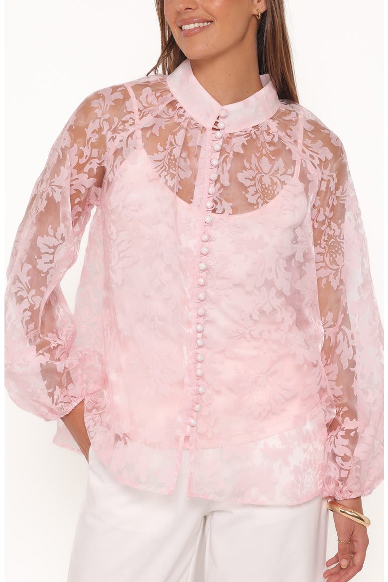 Marni Floral Organza Button-Up Shirt, Alternate, color, PINK FLORAL