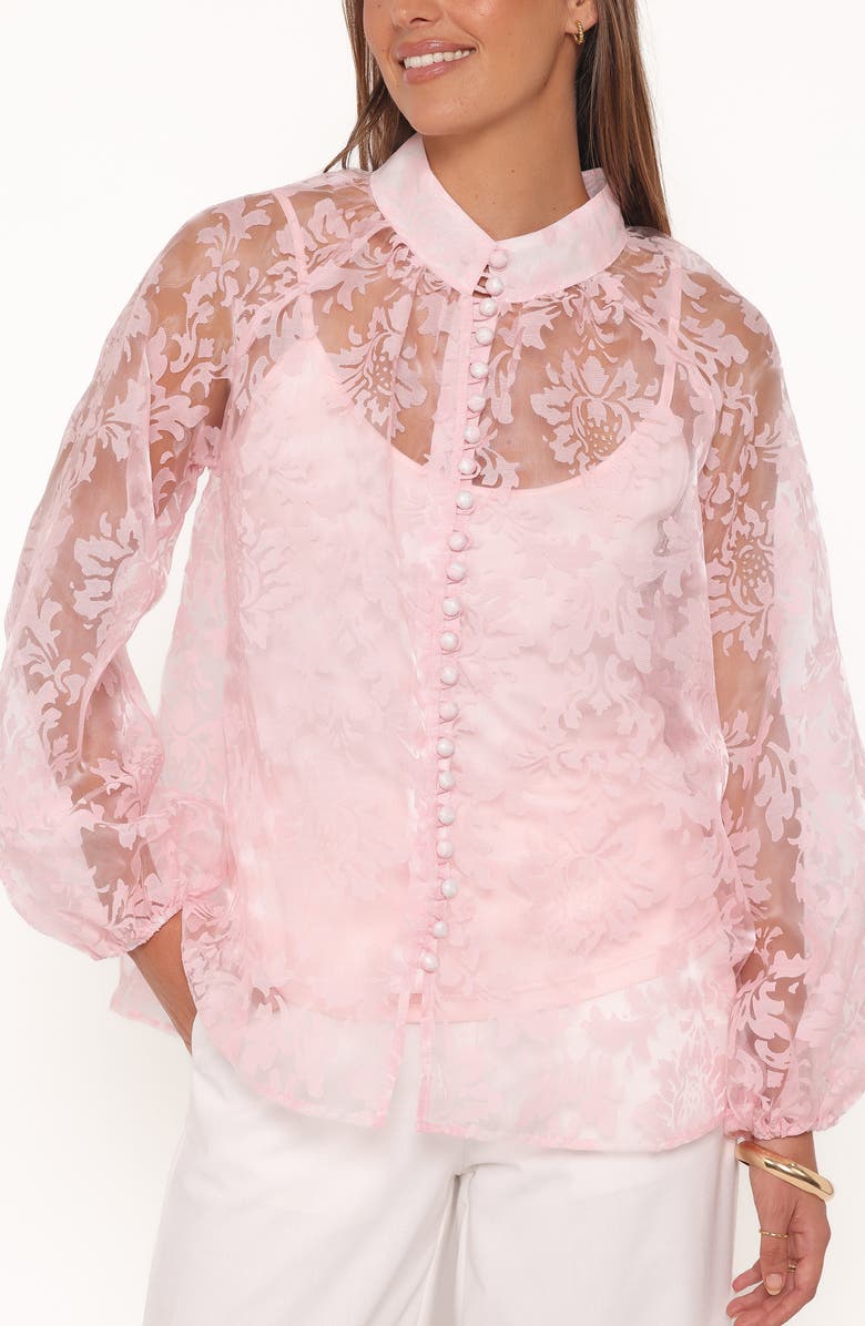 Petal & Pup Marni Floral Organza Button-Up Shirt, Alternate, color, Pink Floral