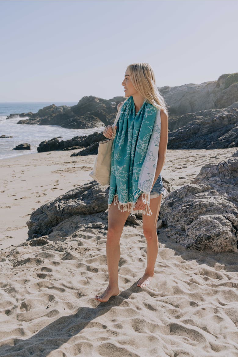Tropical Drink Organic Turkish Towel, Alternate, color, Aqua