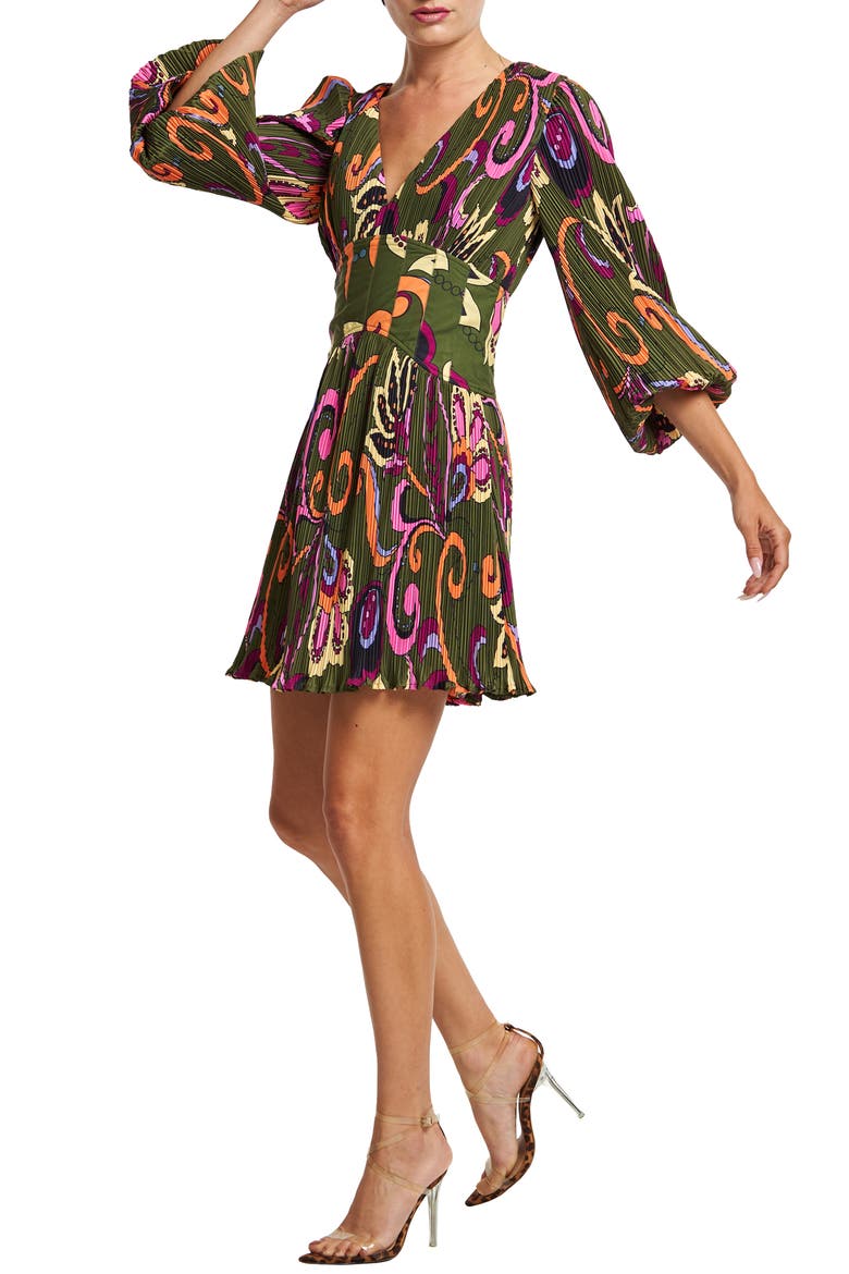 Candice Plissé Fit & Flare Dress, Alternate, color, GREEN MULTI