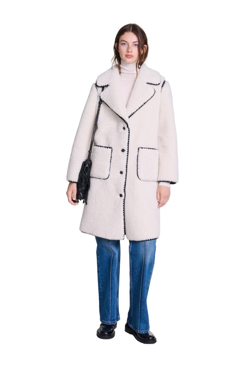 Mid-length fleece coat, Main, color, Ecru black