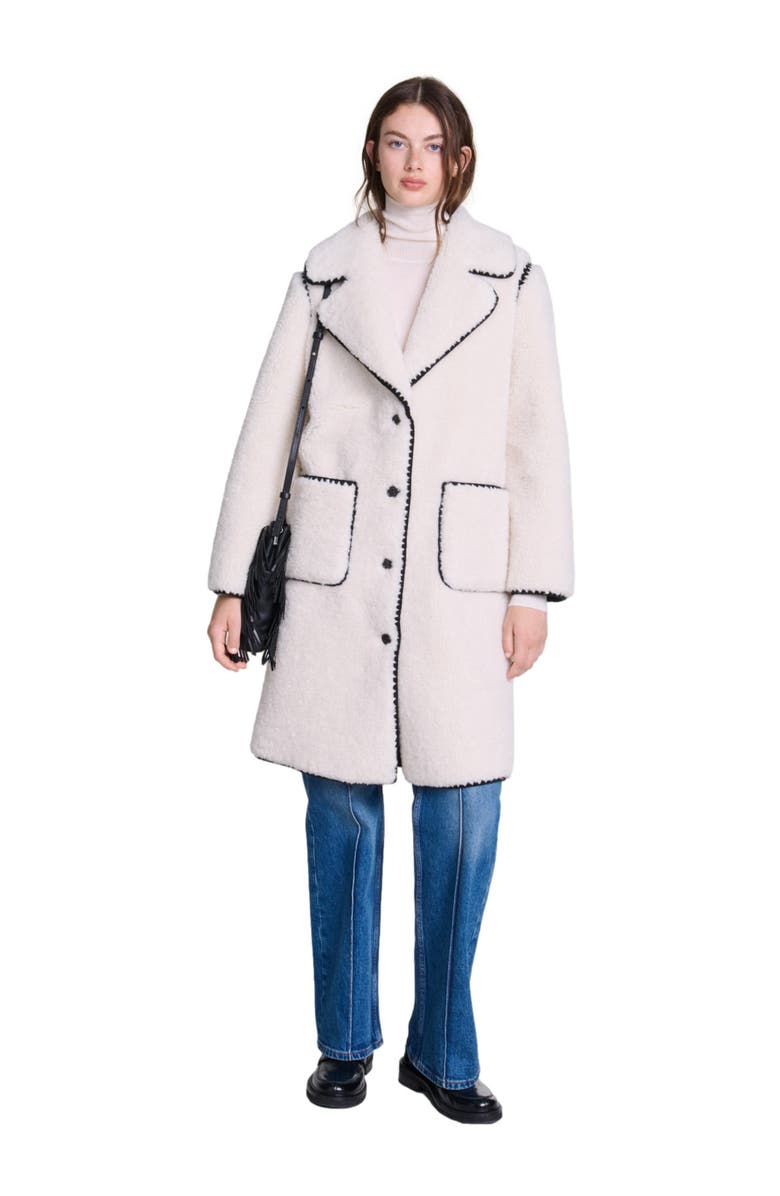 maje Mid-length fleece coat, Main, color, 