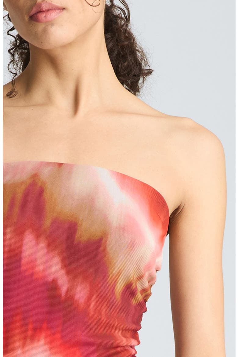 Strapless Ruched Midi Dress, Alternate, color, PUNCH MULTI