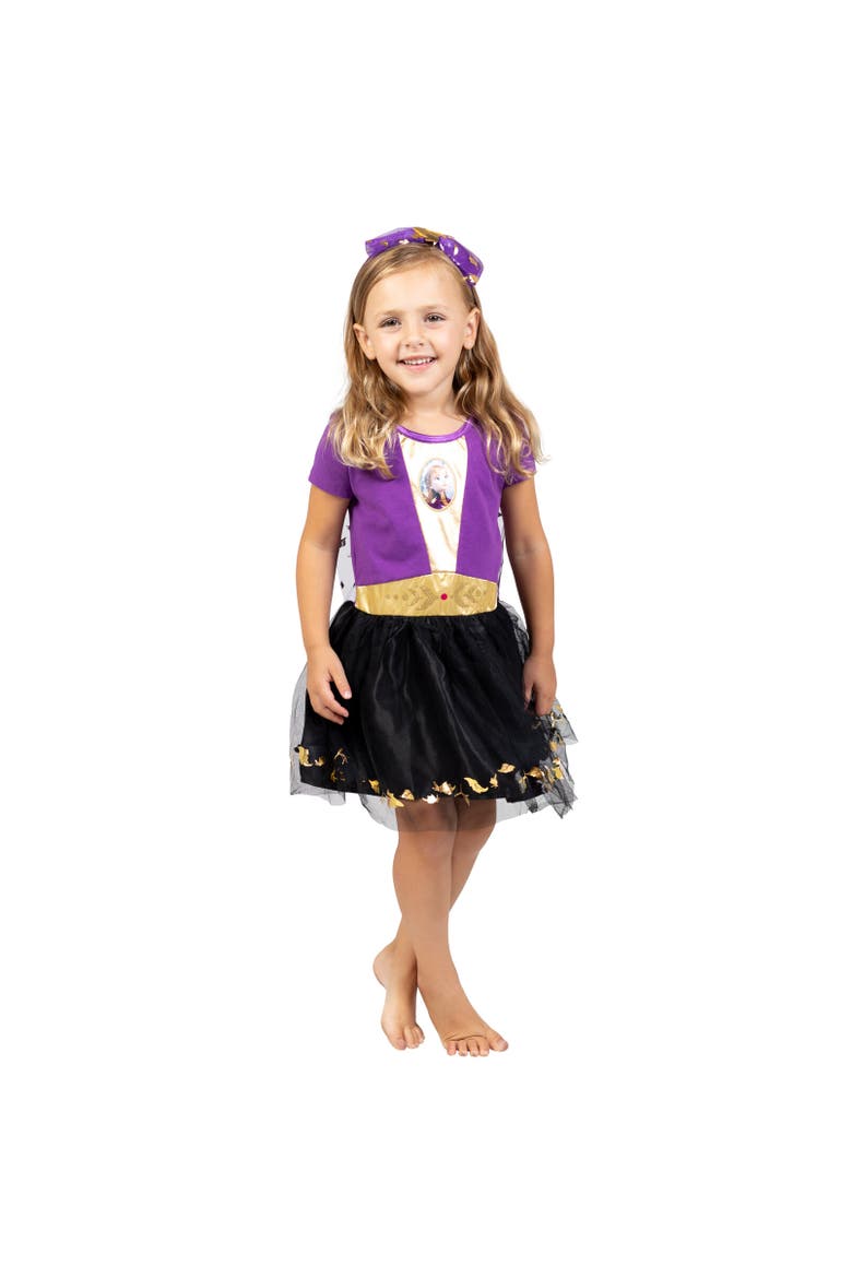 Frozen Cosplay Short Sleeve Dress & Headband Set, Main, color, Princess Anna Black
