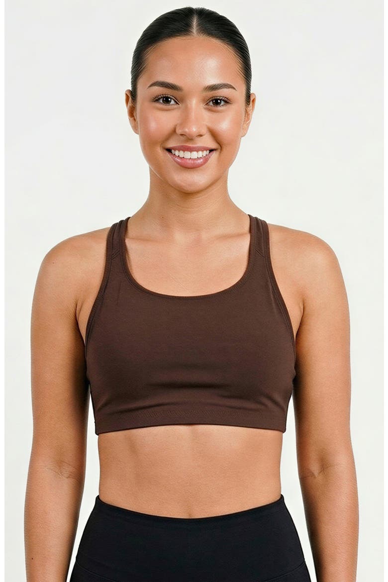 Racerback Swim Bra With Removable Cups, Main, color, Chocolate Brown