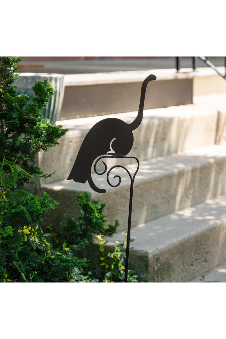 Priy Cat with Bell Garden Stake, Alternate, color, Black