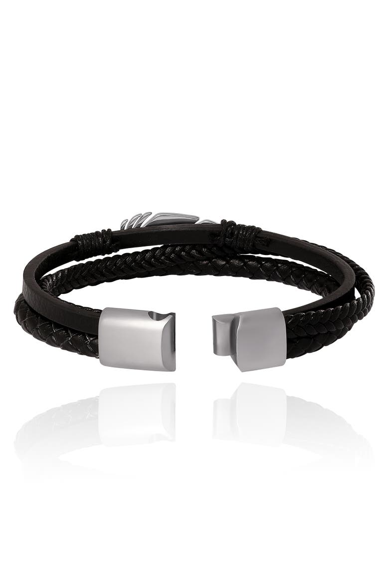 Triple Row Black Bracelet with Silver Accents, Alternate, color, Black