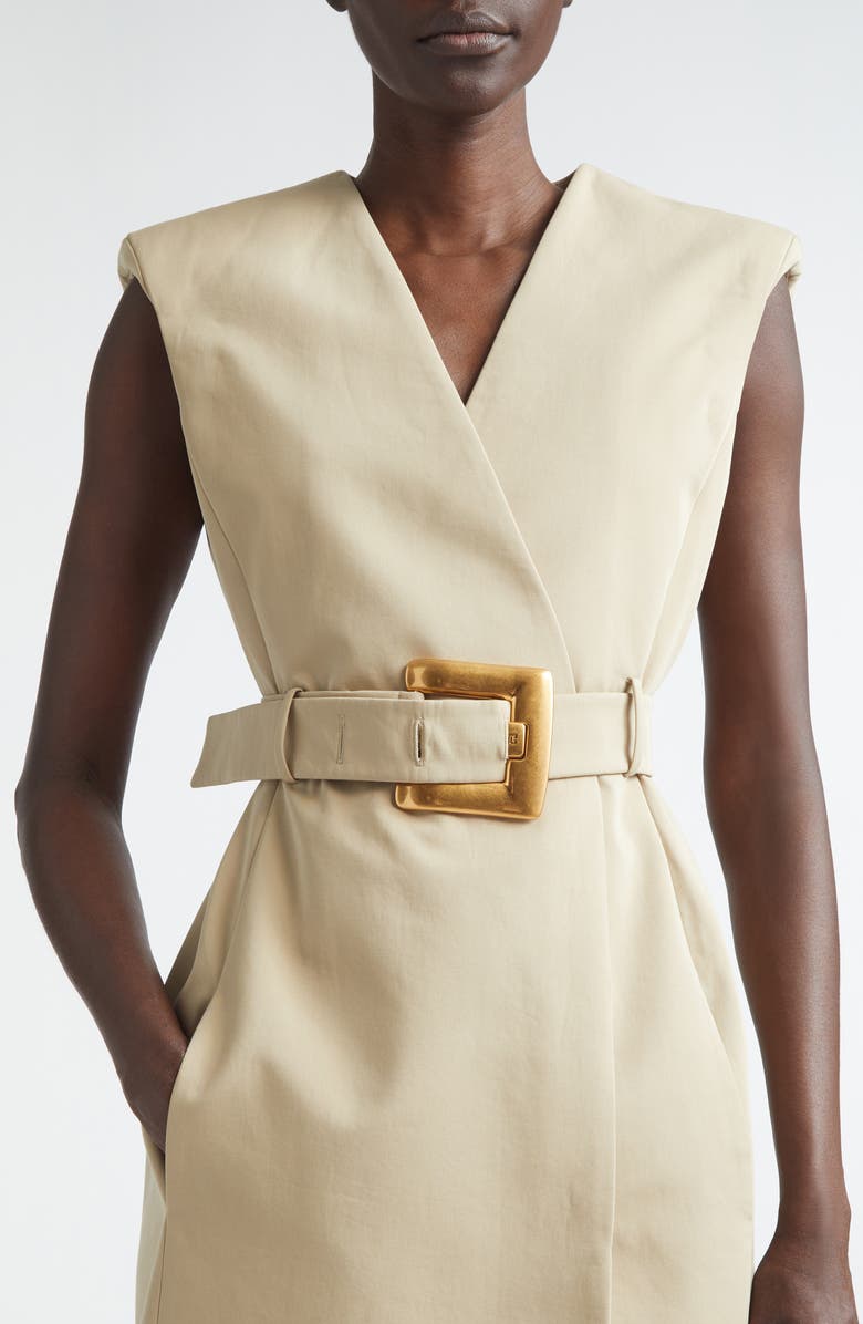 Balmain Belted Cotton Gabardine Wrap Minidress, Alternate, color, 0An Sand