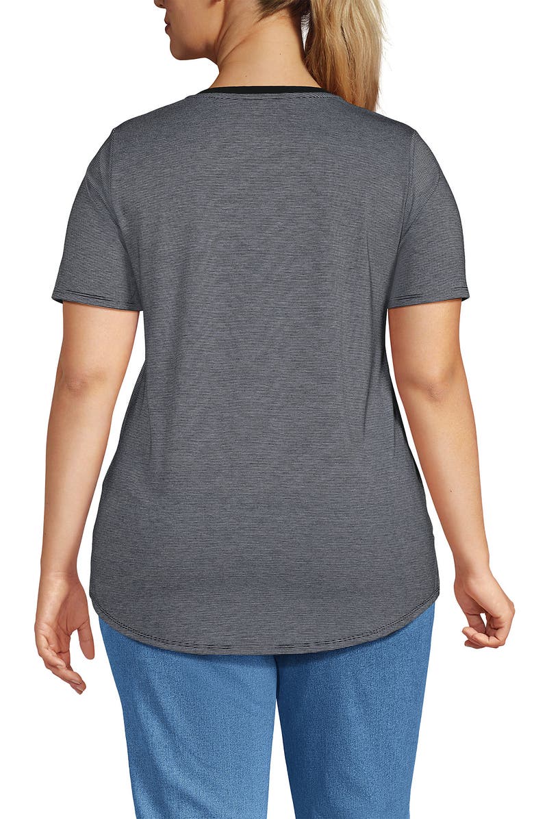 Lands' End Short Sleeve Power Performance Scoop Neck Curved Hem Tunic Tee, Alternate, color, Black Pinstripe