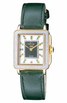 GV2 GEVRIL Women's Padova Gemstone Leather Strap Square Watch, 27 mm x 30 mm - 0.0116 ctw