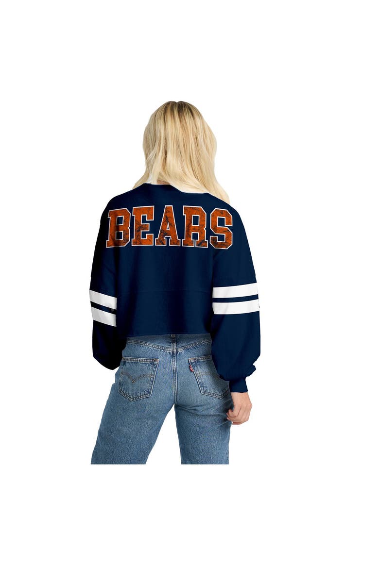 Women's Spirit Jersey  Navy Chicago Bears Oversized Cropped Stripe Long Sleeve T-Shirt, Alternate, color, Navy