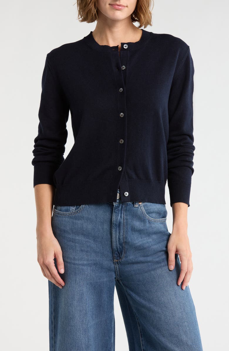 DL1961 Brinn Button Front Cardigan, Main, color, Navy