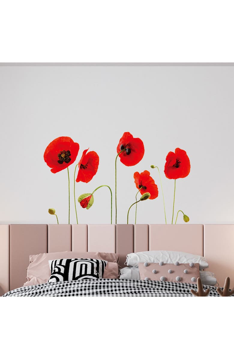 WALPLUS Red Poppy Flower 2-Piece Wall Decals, Alternate, color, Black/ Red/ Green