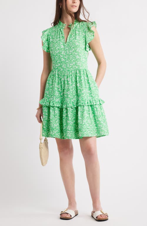 Caslonr Caslon(r) Ruffle Duo Cotton Gauze Dress In Green- White Aida Floral