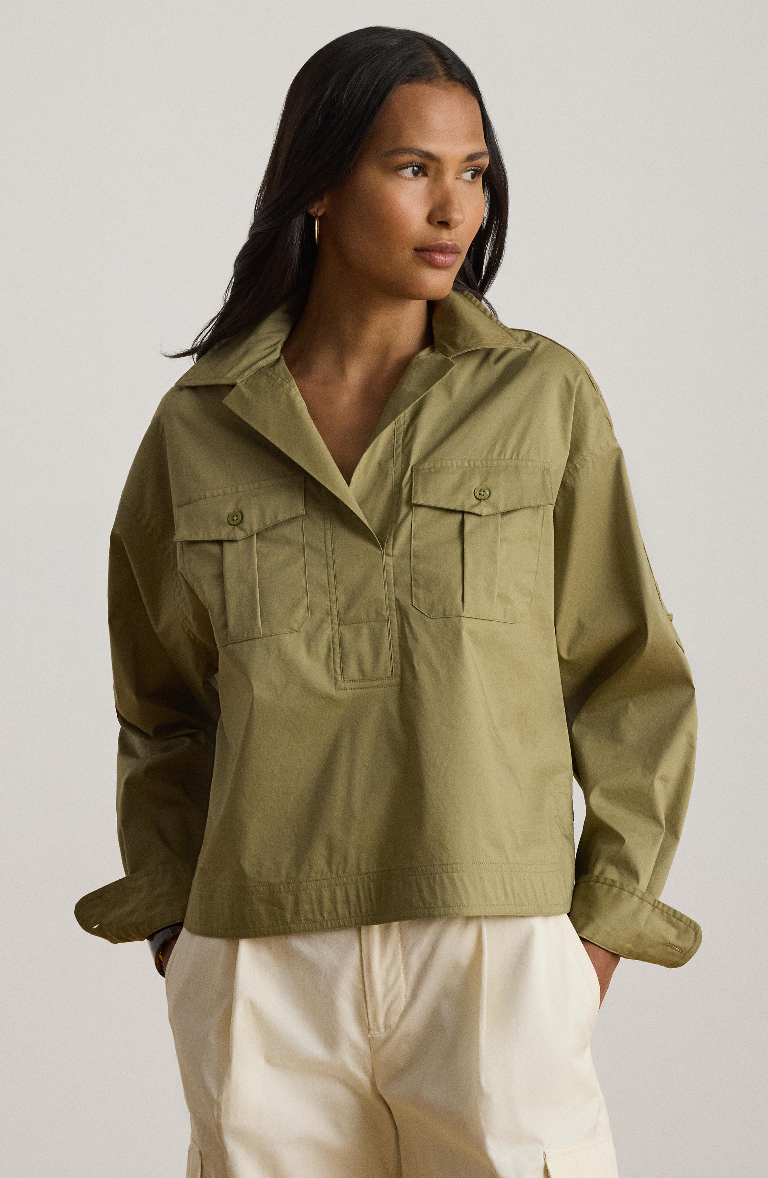 Silky Stretch Cotton Utility Shirt - image 2