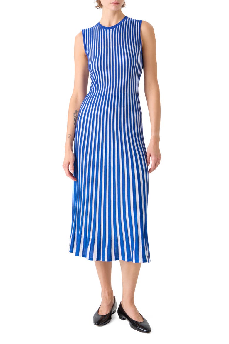 Two-Tone Silk, Wool & Cotton Blend Sweater Dress, Main, color, LAPIS BLUE-ECRU