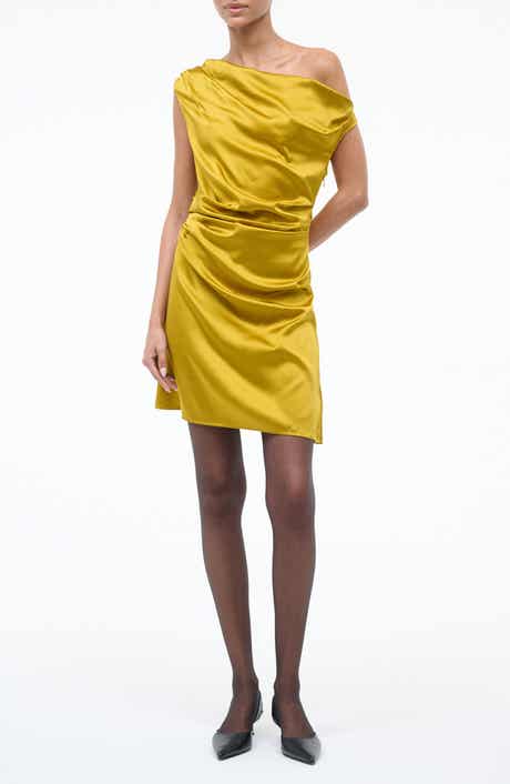 Phare Asymmetric Ruched One-Shoulder Stretch Silk Minidress