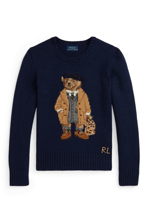 Kids' Polo Bear Intarsia Cotton Crewneck Sweater (Big Kid)