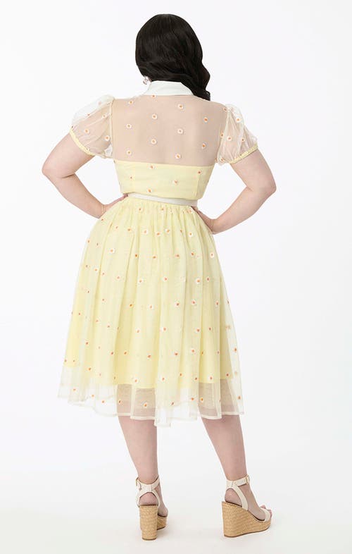 Unique Vintage Plus Size 1950s Short Sleeve Collared Hollie Swing Dress In Yellow