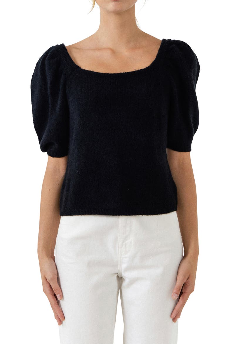 Puff Sleeve Sweater, Alternate, color, BLACK