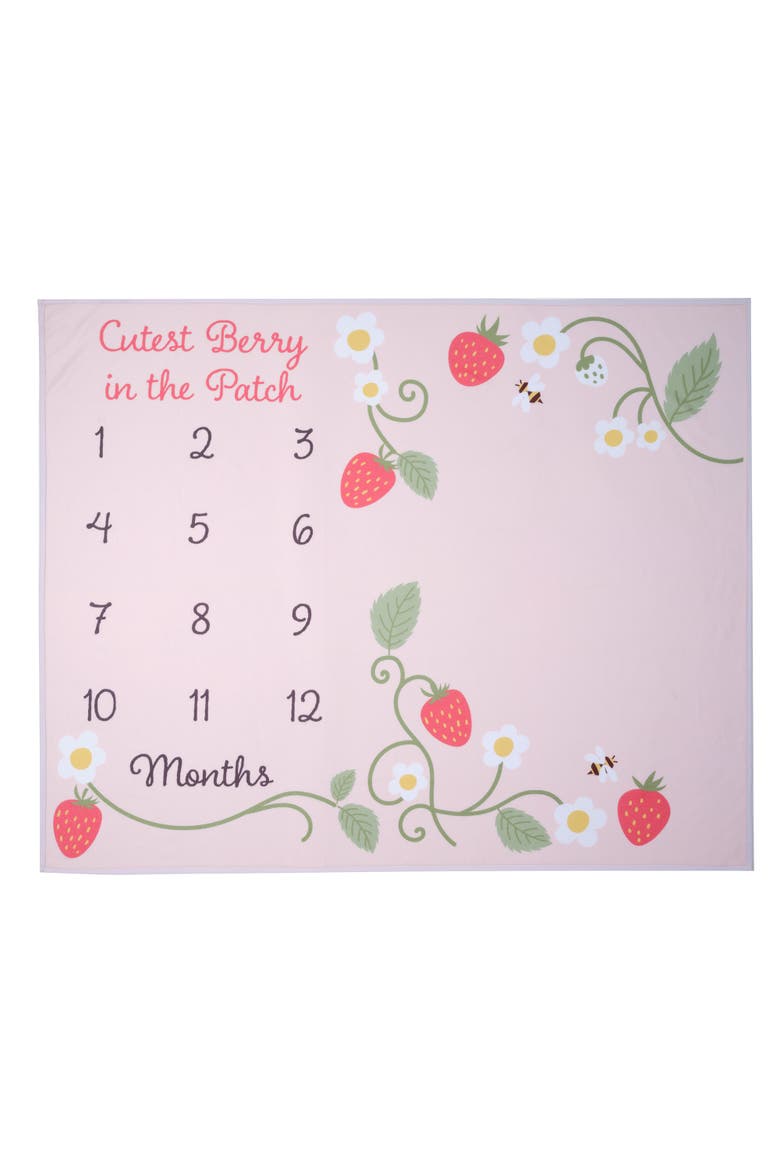 Strawberry Patch Milestone Photo Opportunity Fleece Baby Blanket, Alternate, color, Pink