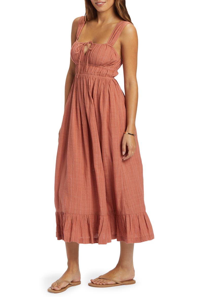 Paradise Winds Cotton Blend Midi Dress, Alternate, color, CEDAR WOOD