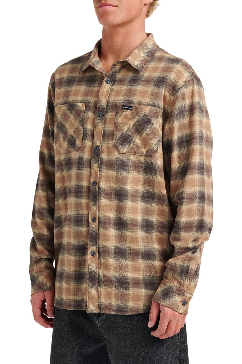 Terrace Ombre Check Stretch Flannel Button-Up Shirt, Alternate, color, ALMOND