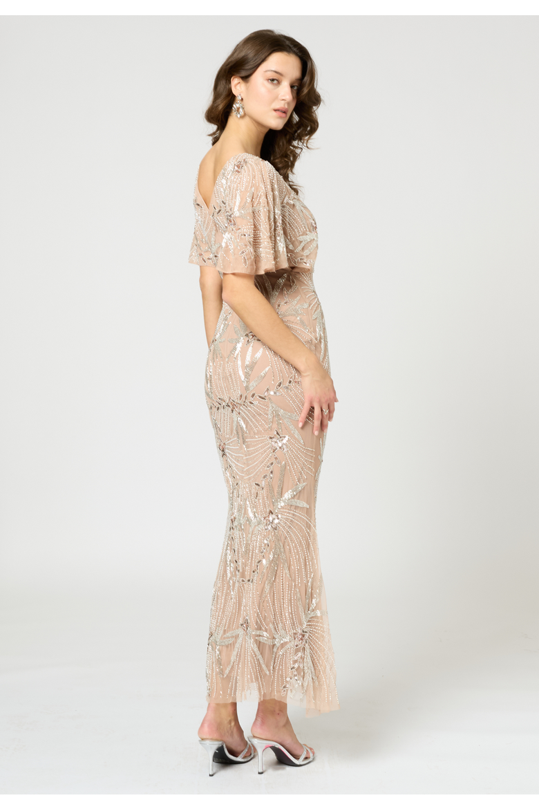 boutique beaded cap sleeve maxi dress Y2K Beaded Crochet Maxi Dress Selected By Afterlife Boutique