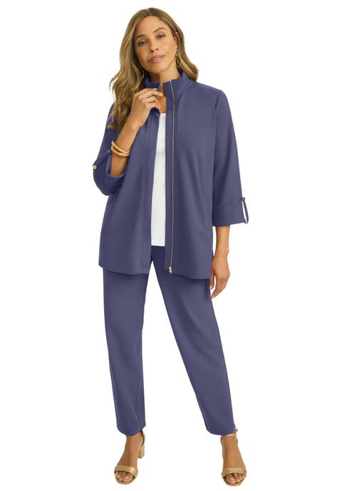 Knit Crepe Winged Collar Set (Plus)