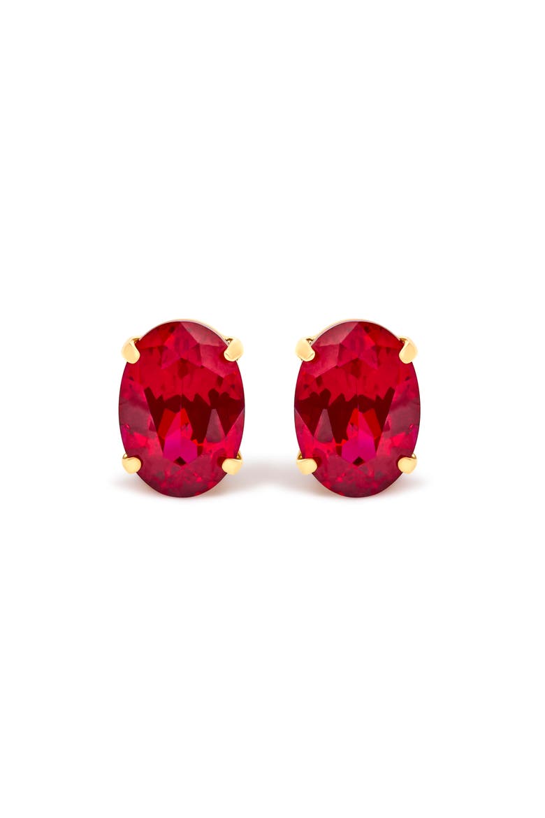 18K Yellow Gold 7x5 MM Created Oval Ruby Solitaire Stud Earrings, Main, color, Yellow Gold