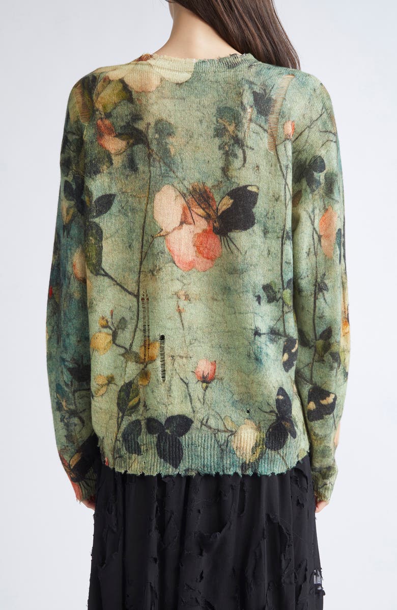 R13 Ripped Floral Cashmere Sweater, Alternate, color, Turquoise Floral